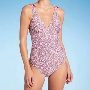 🌻Kona Sol Pink Floral One-Piece Swimsuit Women’s size Medium Large 12-14 NWT